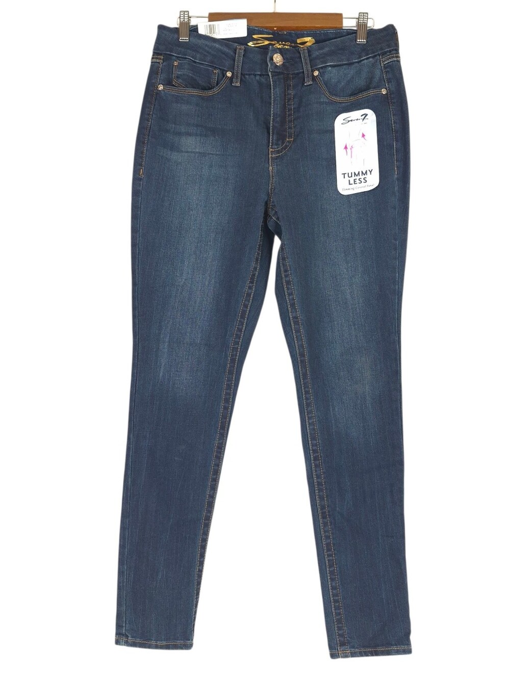 Seven7 Tummyless High Rise Skinny Blue Jeans Slimming Control Panel Stretch - 10